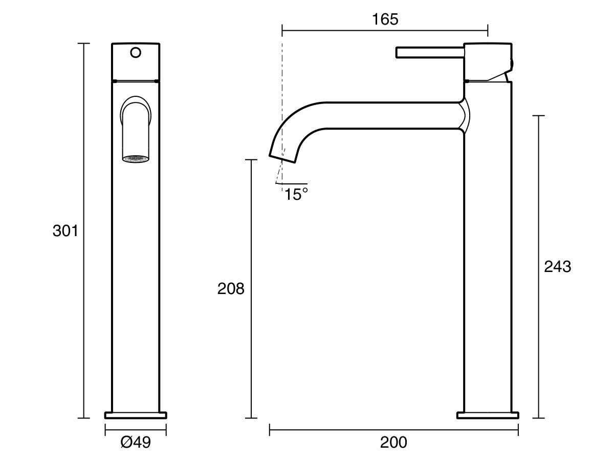 Reece Mizu Drift Extended Basin Mixer Curved Spout Brushed Gunmetal (6 Star) Lead Free