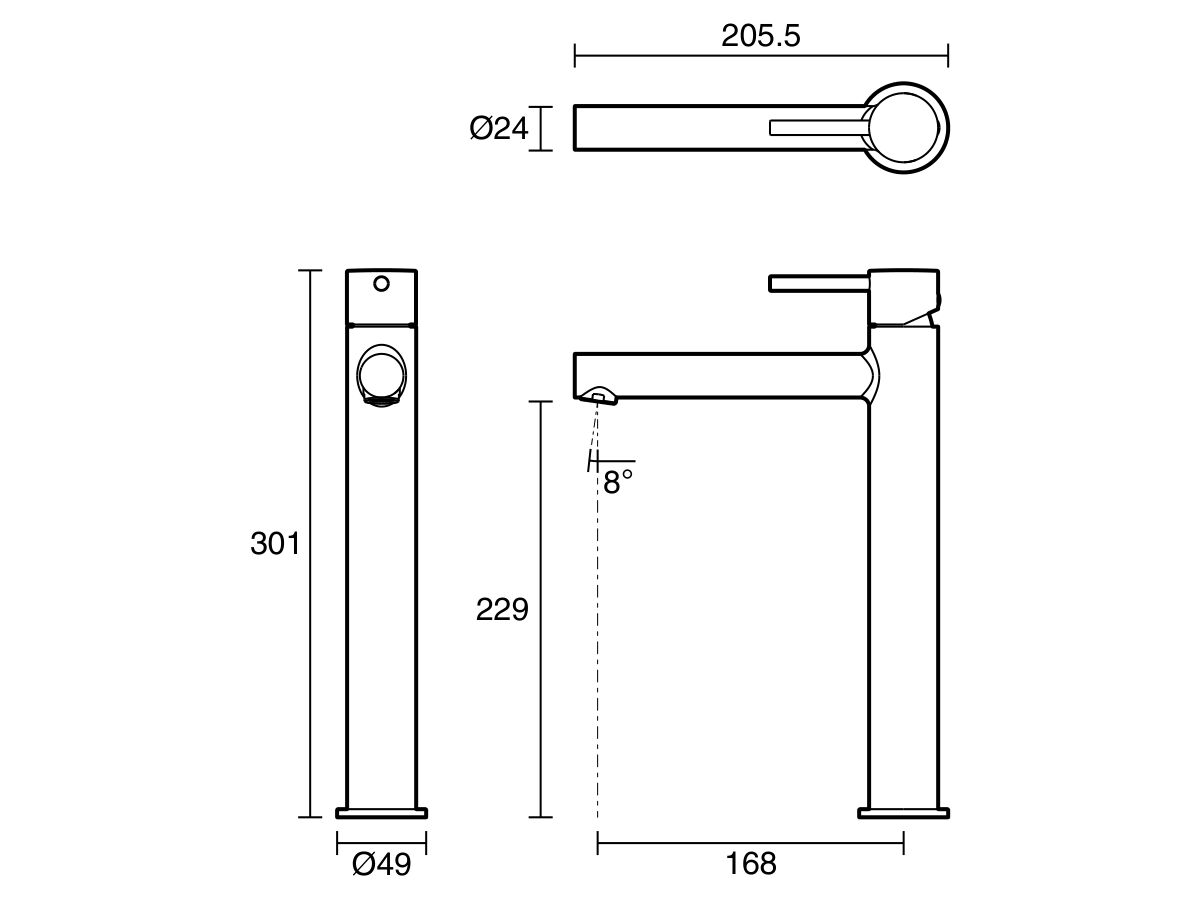 Reece Mizu Drift Extended Basin Mixer Tap Straight Spout Chrome (6 Star) Lead Free