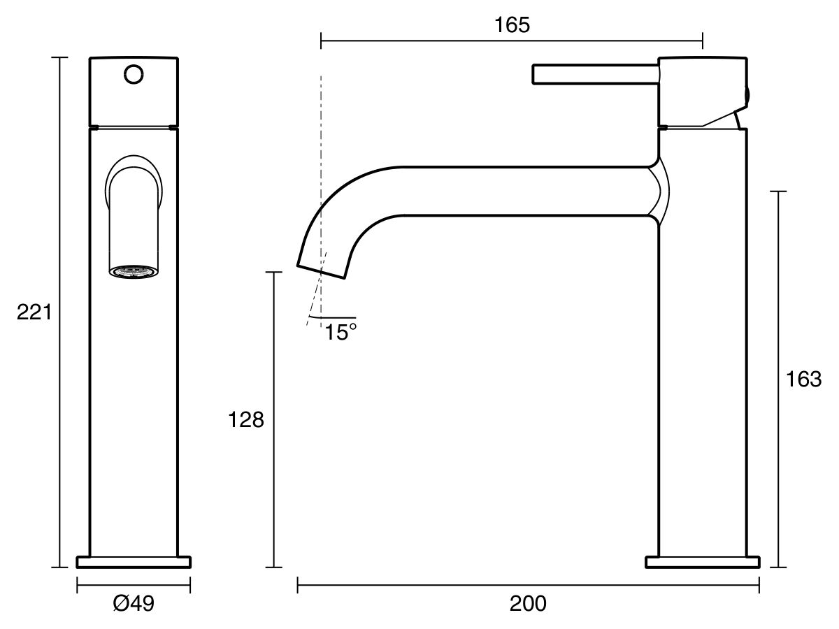 Reece Mizu Drift Medium Height Basin Mixer Curved Spout Brushed Gunmetal (6 Star) Lead Free