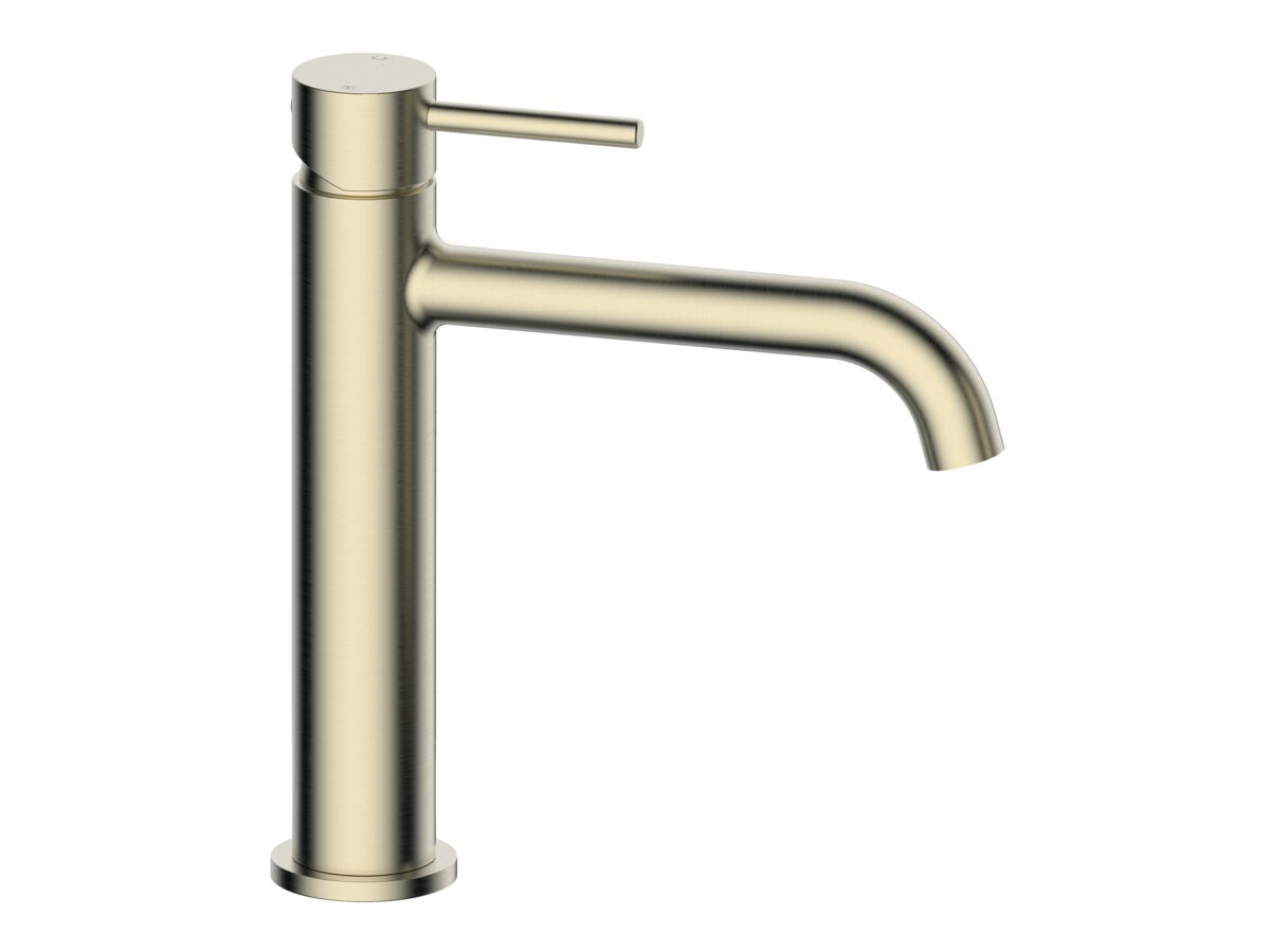 reece Mizu Drift Medium Height Basin Mixer Curved Spout Brushed Brass (6 Star) Lead Free