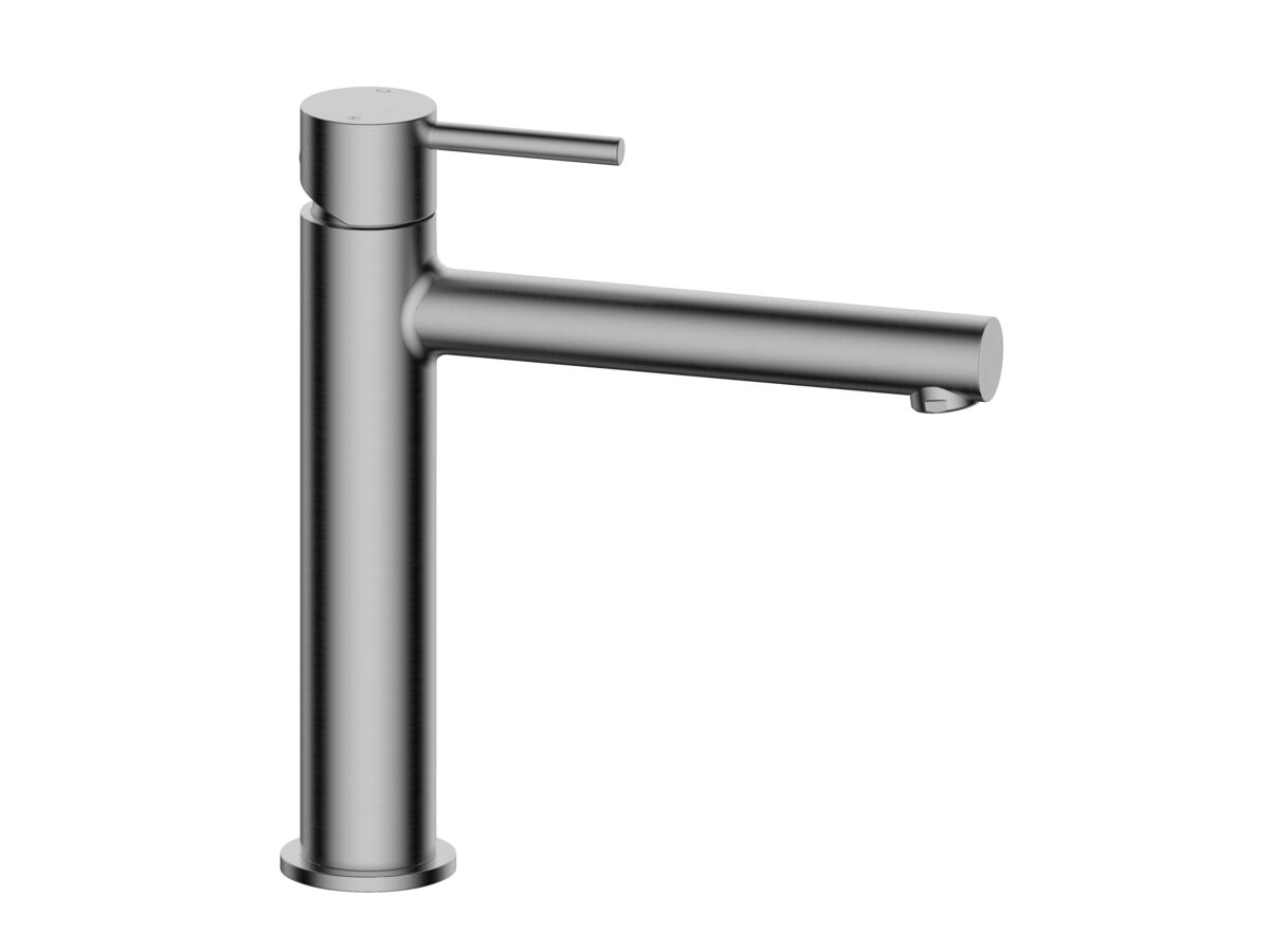 reece Mizu Drift Medium Height Basin Mixer Tap Straight Spout Brushed Gunmetal (6 Star) Lead Free