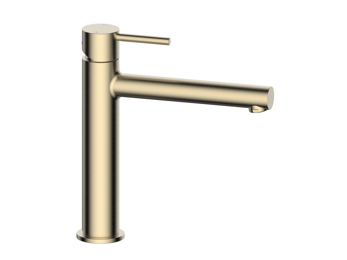 reece Mizu Drift Medium Height Basin Mixer Tap Straight Spout Brushed Brass (6 Star) Lead Free