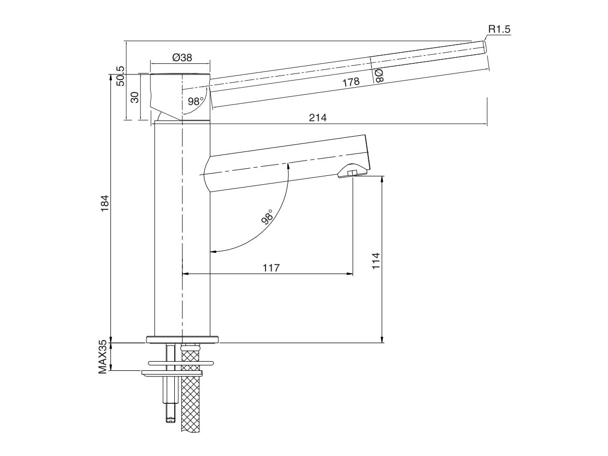 Reece Mizu Drift MK2 Basin Mixer With Extended Lever Chrome (5 Star)