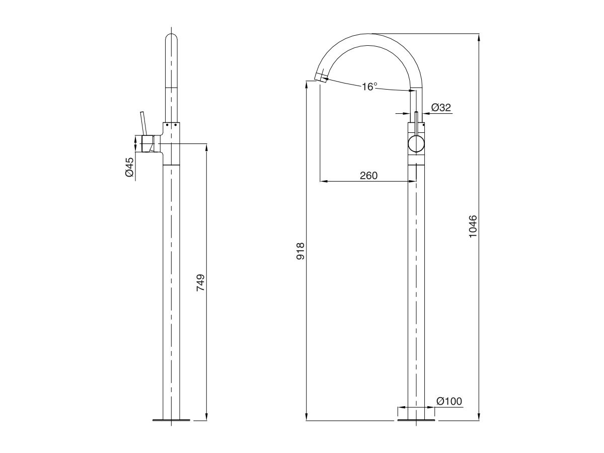 Reece Mizu Drift MK2 Floor Mounted Bath Mixer Kit Chrome