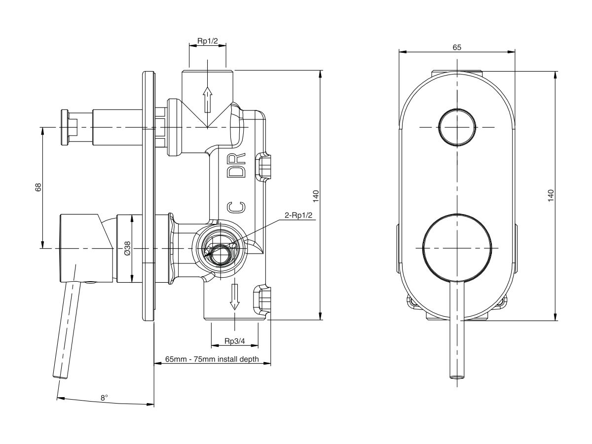 Reece Mizu Drift MK2 Shower Mixer Kit With Diverter Brushed Brass