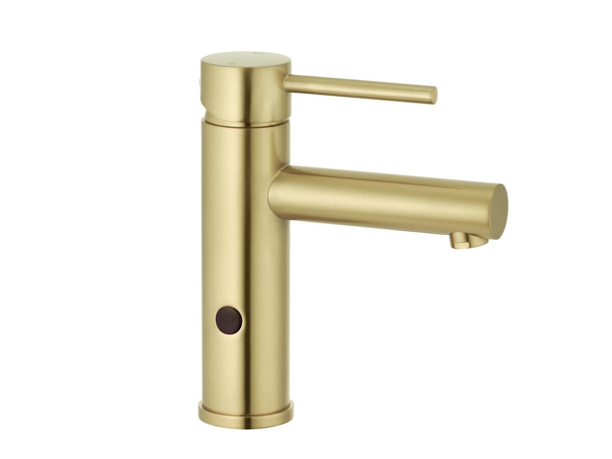 reece Mizu Drift Sensor Basin Mixer Brushed Brass Battery Powered (6 Star)