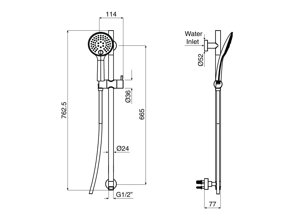 Reece Mizu Drift Single Rail Shower With Top Rail Water Inlet Brushed Gold (3 Star)