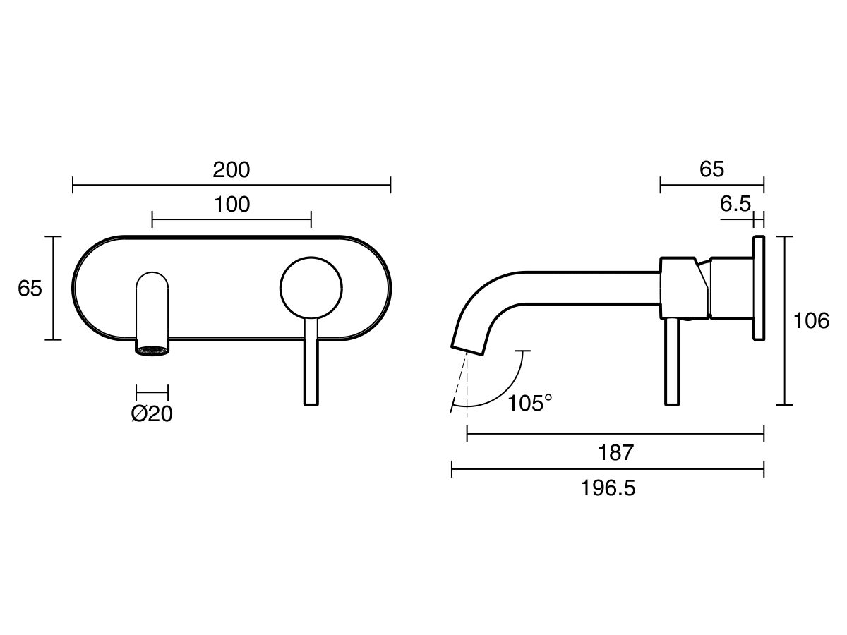 Reece Mizu Drift Wall Basin/Bath Mixer Set Curve Trimset Brushed Gunmetal (6 Star) Lead Free