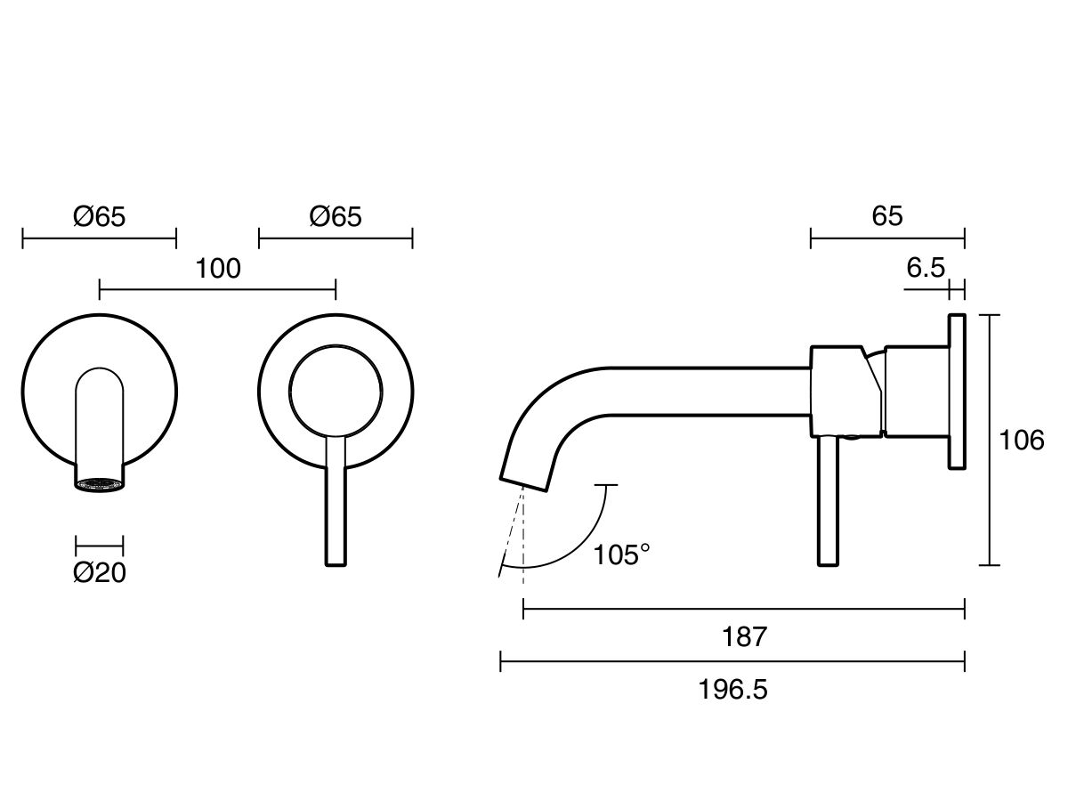 Reece Mizu Drift Wall Basin/Bath Mixer Set Curved Spout With 2-Piece Cover Plate Trimset Brushed Bronze (6 Star) Lead Free