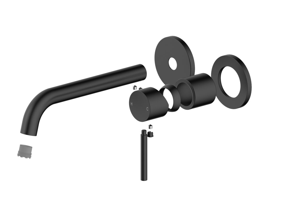 reece Mizu Drift Wall Basin/Bath Mixer Set Curved Spout with 2-Piece Cover Plate Trimset Matte Black (6 Star) Lead Free