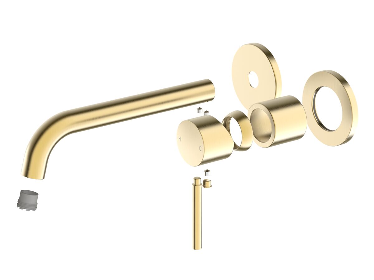 reece Mizu Drift Wall Basin/Bath Mixer Set Curved Spout with 2-Piece Cover Plate Trimset Brushed Brass (6 Star) Lead Free