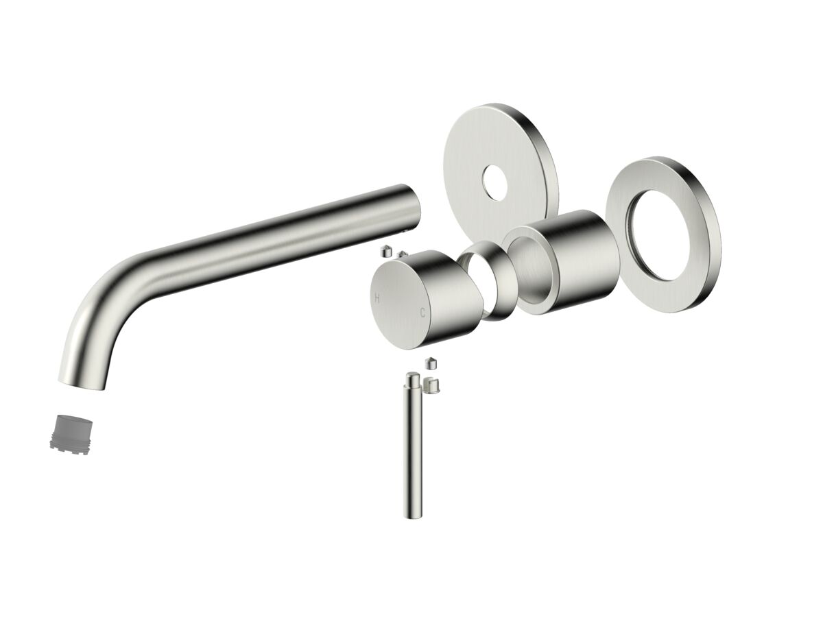 reece Mizu Drift Wall Basin/Bath Mixer Set Curved Spout with 2-Piece Cover Plate Trimset Brushed Nickel (6 Star) Lead Free