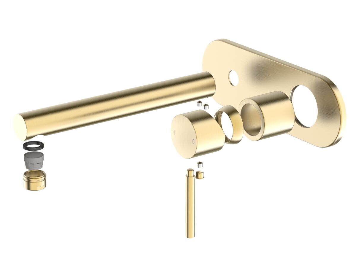 reece Mizu Drift Wall Basin/Bath Mixer Set Straight Spout Trimset Brushed Brass (6 Star) Lead Free