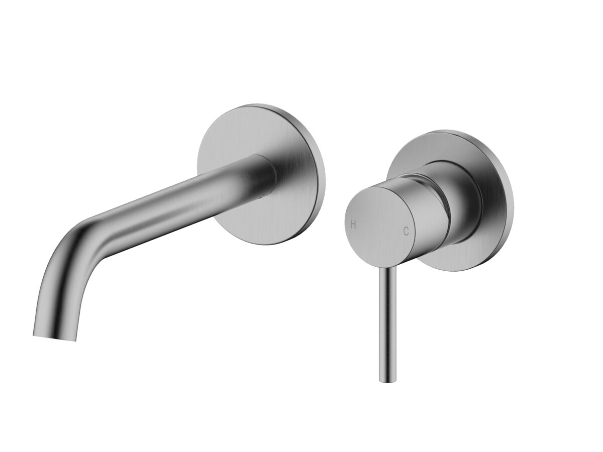 reece Mizu Drift Wall Basin / Bath Mixer Set with Curved Spout 2 Piece Kit Brushed Gunmetal (6 Star) Lead Free