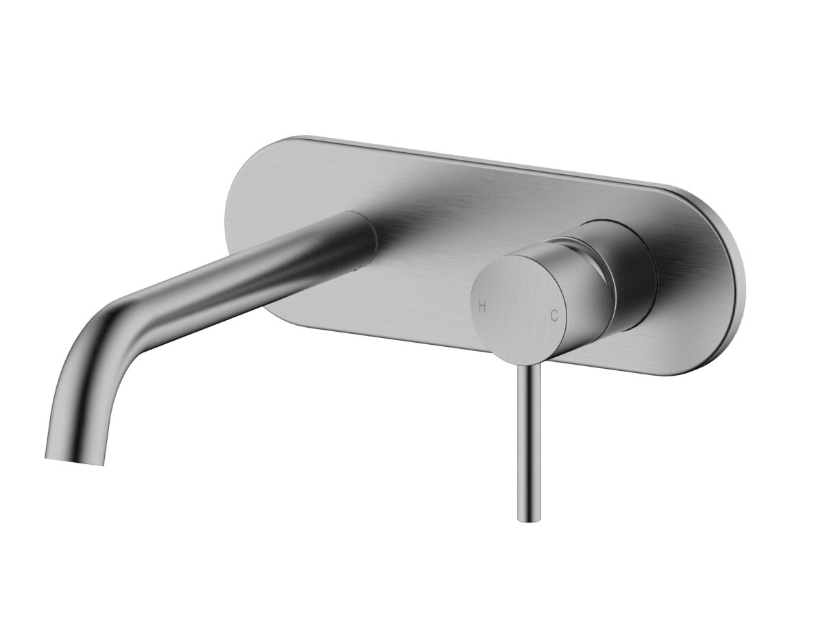 reece Mizu Drift Wall Basin / Bath Mixer Set with Curved Spout Kit Brushed Gunmetal (6 Star) Lead Free
