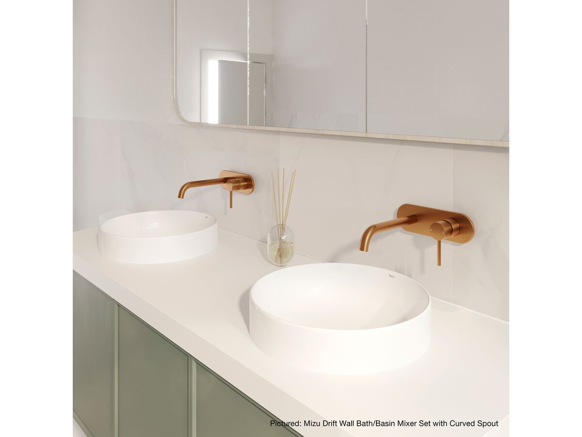 Reece Mizu Drift Wall Basin / Bath Mixer Set With Curved Spout Kit Brushed Bronze (6 Star) Lead Free