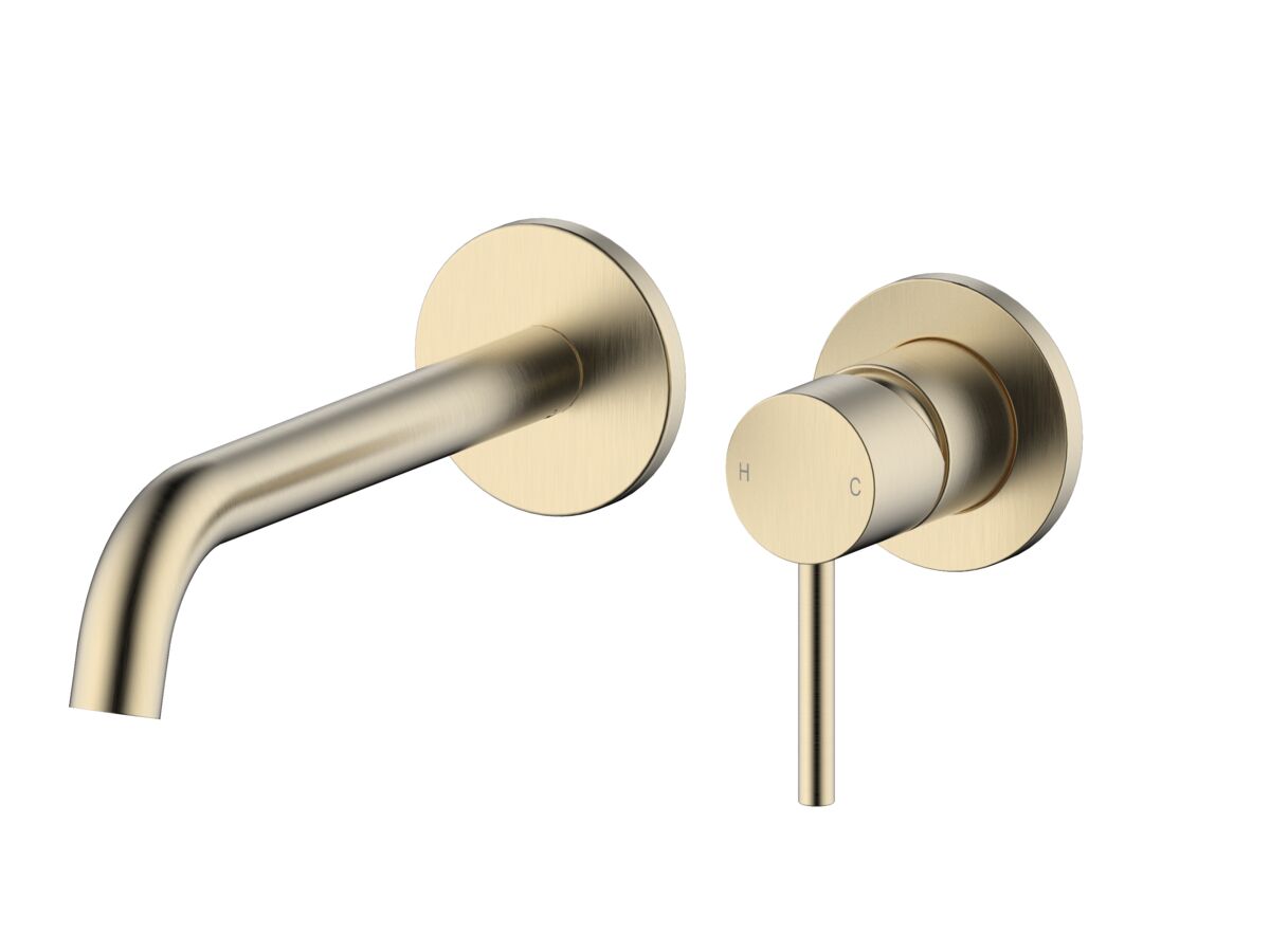 reece Mizu Drift Wall Basin / Bath Mixer Set with Curved Spout 2 Piece Kit Brushed Brass (6 Star) Lead Free