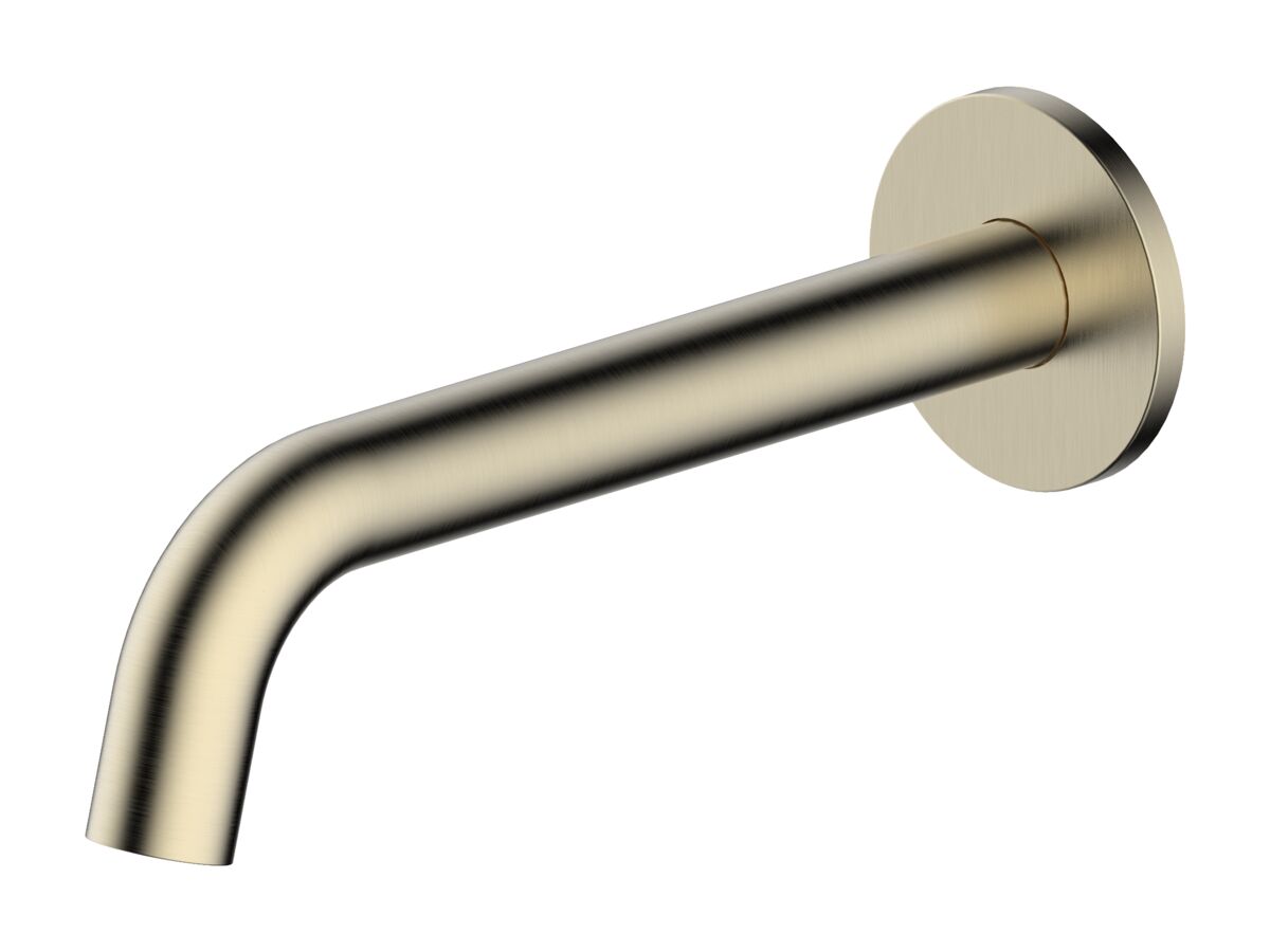 reece Mizu Drift Wall Basin/Bath Outlet Curve Spout 200mm Brushed Brass (6 Star) Lead Free