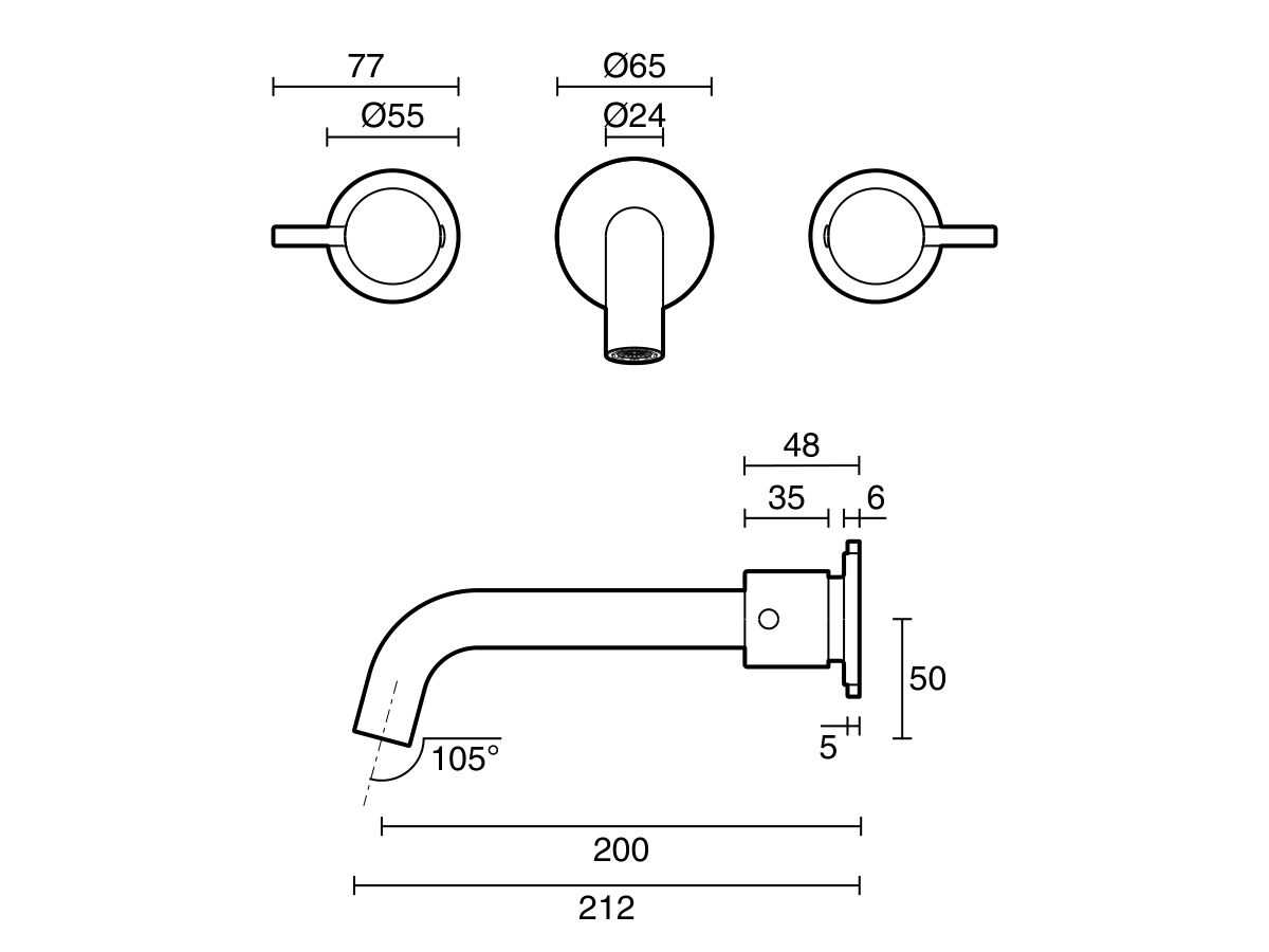 Reece Mizu Drift Wall Basin / Bath Set With Curved Spout 200mm Chrome (6 Star) Lead Free