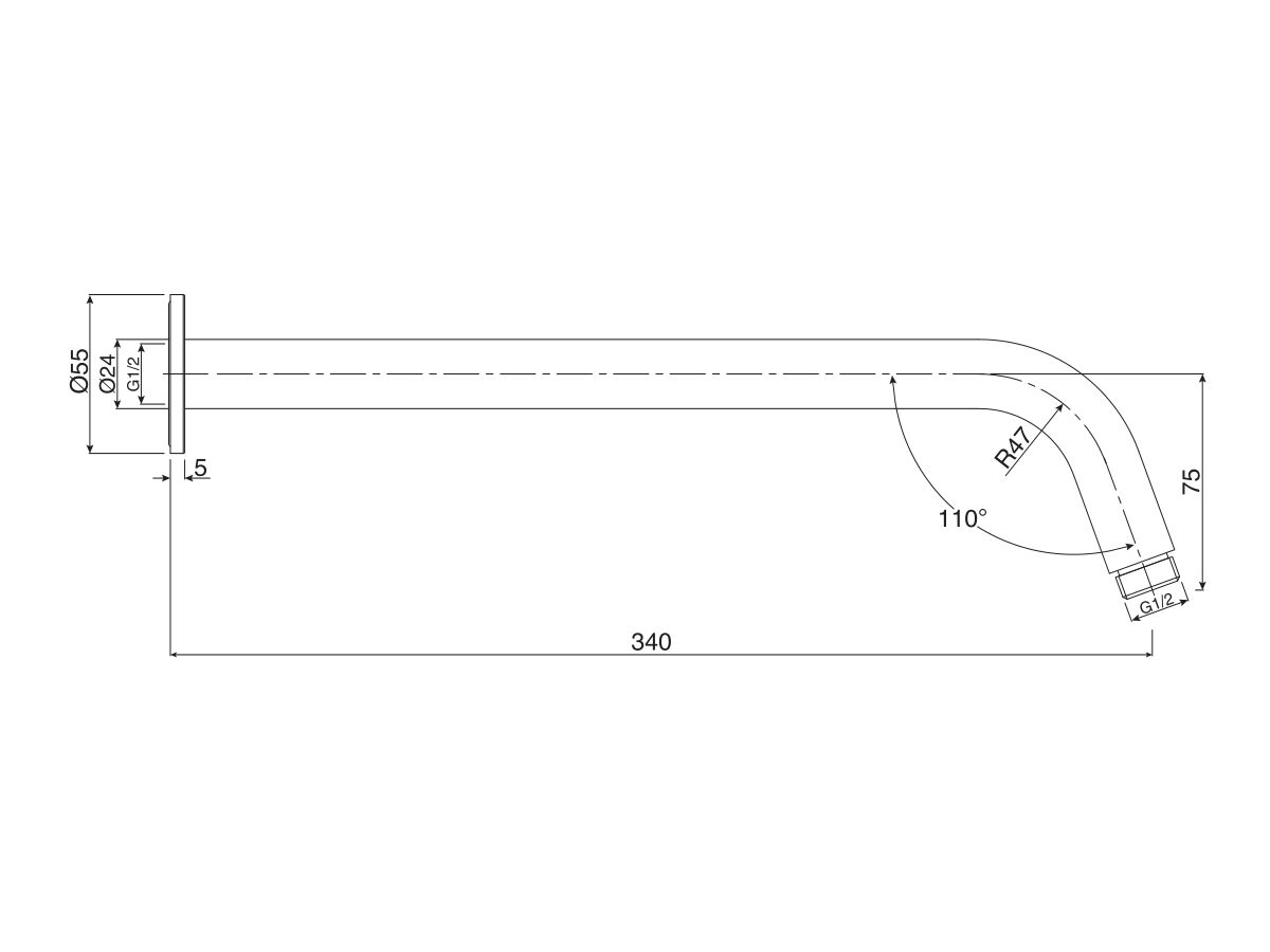 Reece Mizu Drift Wall Straight Shower Arm Only Chrome