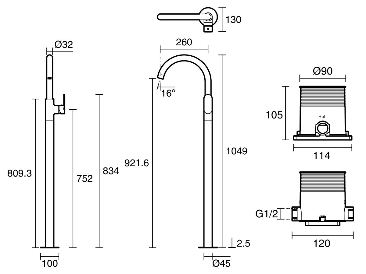 Reece Mizu Soothe MK2 Floor Mounted Bath Mixer Kit Chrome