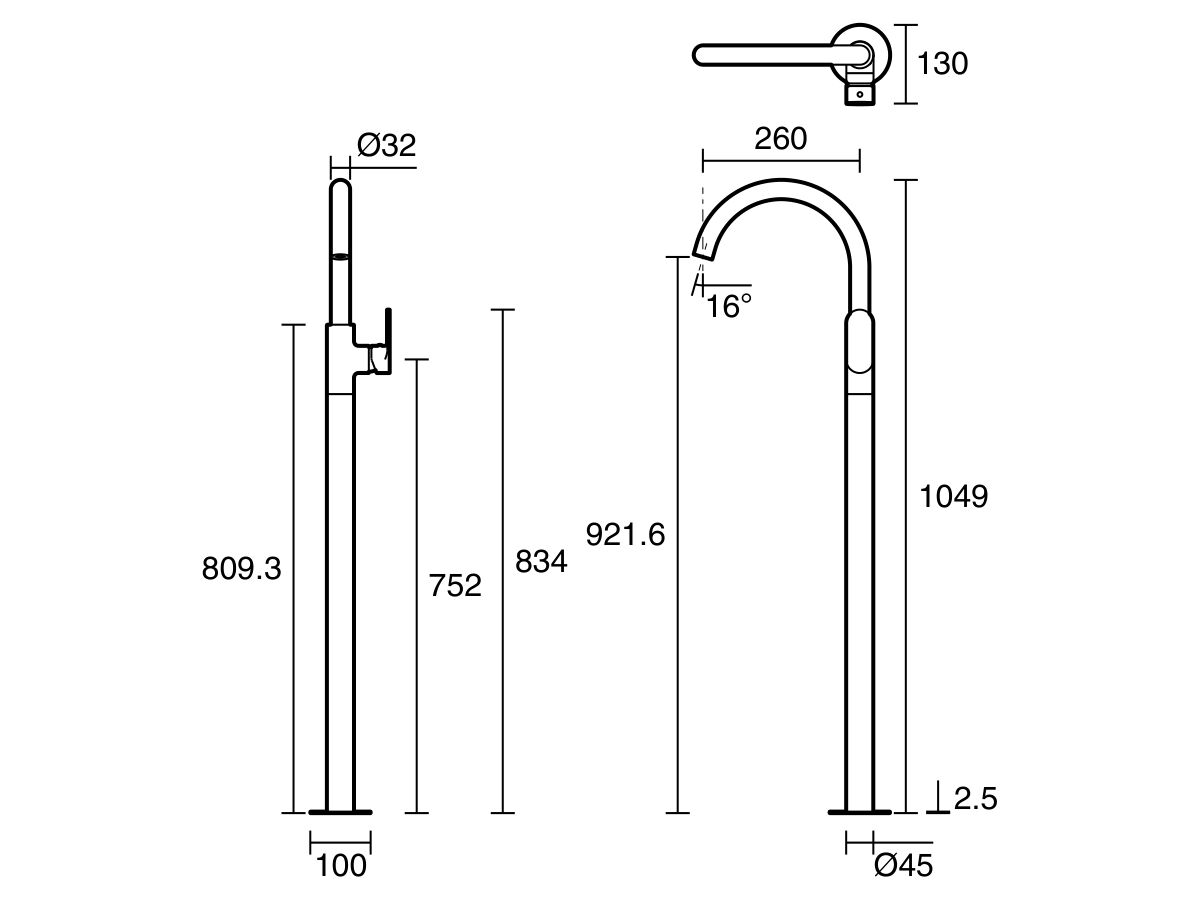 Reece Mizu Soothe MK2 Floor Mounted Bath Mixer & Outlet Trimset Brushed Bronze