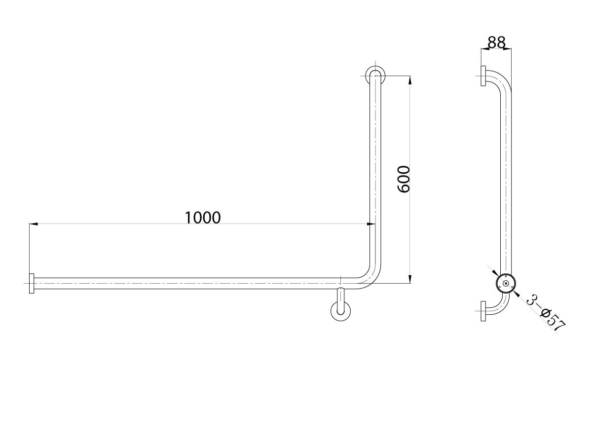 Reece Mobi 1000 X 600mm Left Hand Corner Grab Rail Polished Stainless Steel