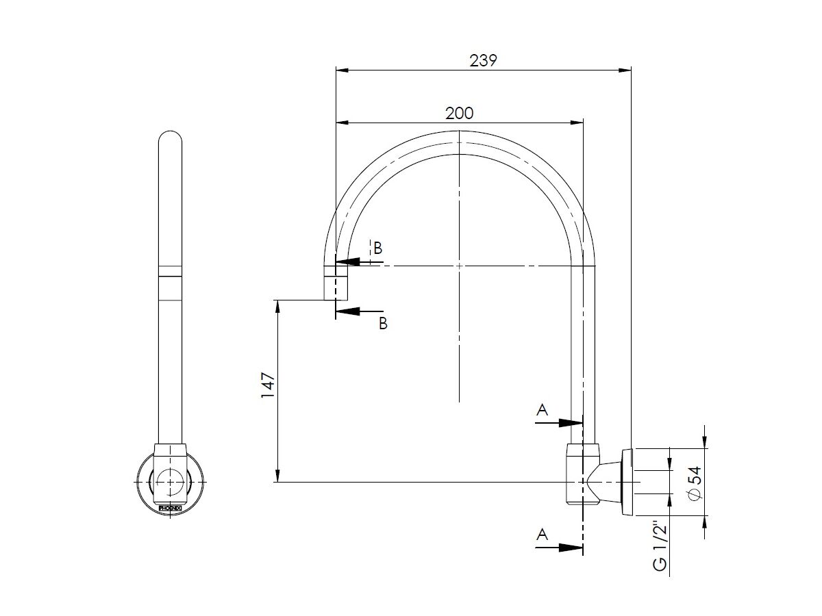 Reece Phoenix Gen X Wall Bath Outlet Gooseneck 240mm Swivel Chrome