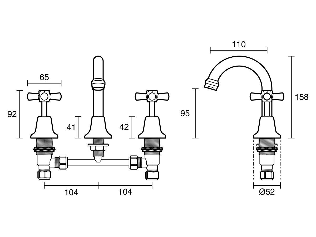 Reece Posh Bristol Basin Set Swivel White/Chrome (4 Star)