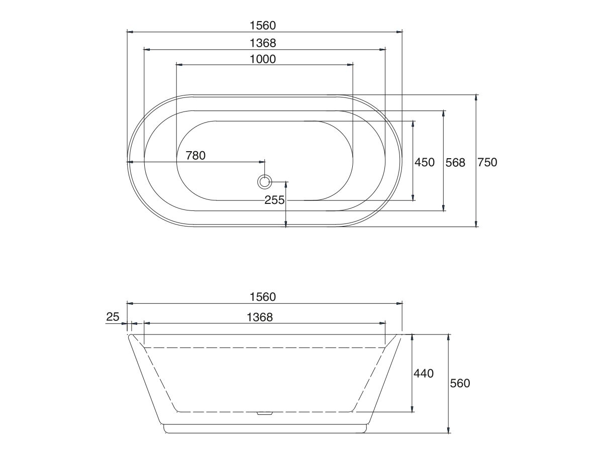 Reece Posh Bristol Freestanding Bath 1560 X 750 X 560mm White