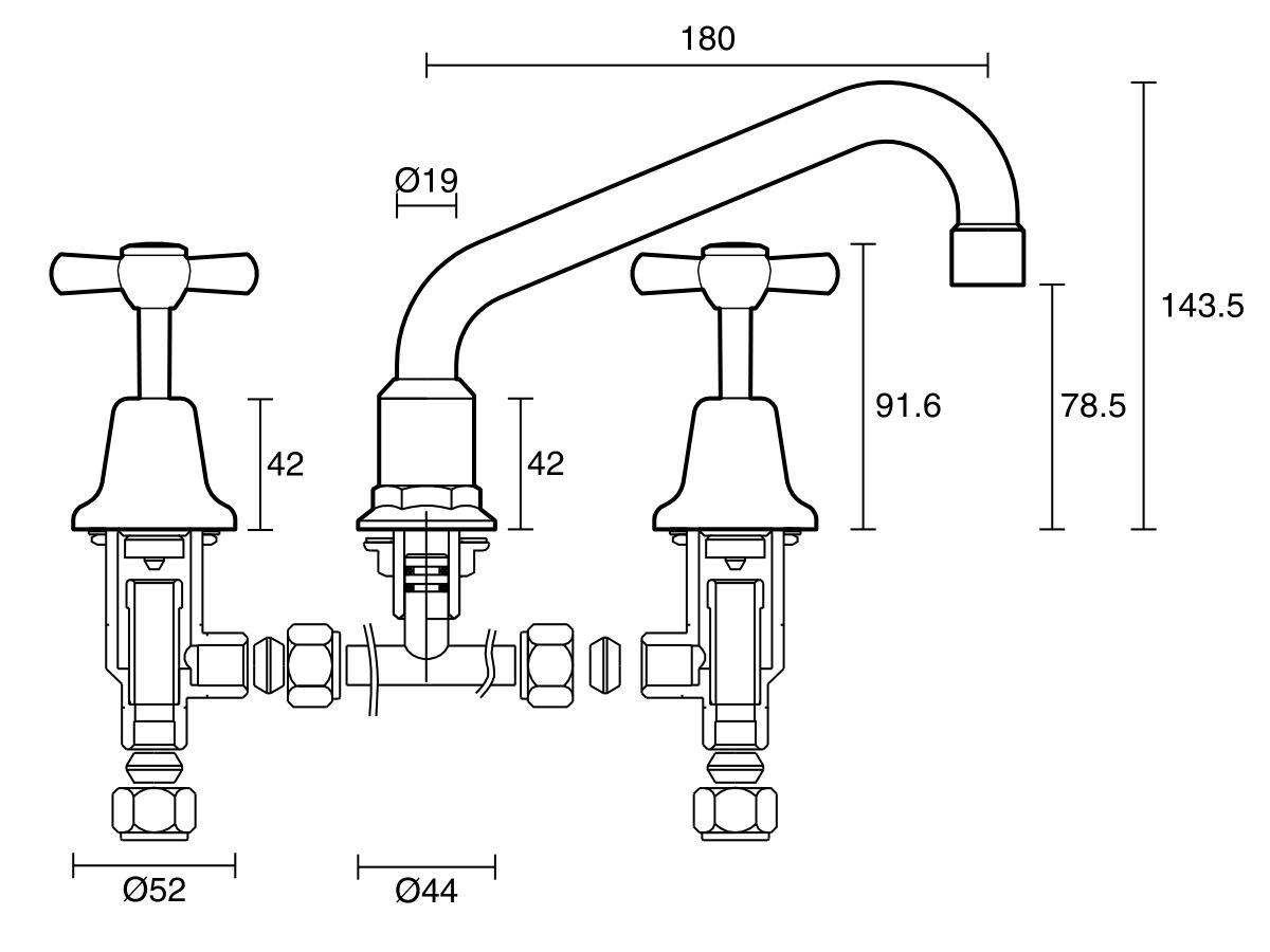 Reece Posh Bristol Hob Sink Set Adjustable Chrome (4 Star) Lead Free