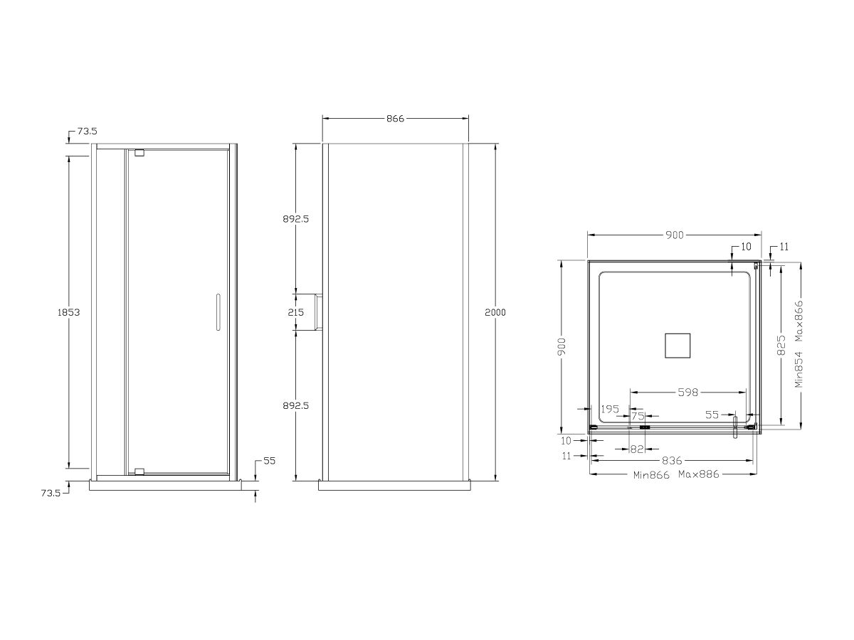 Reece Posh Bristol Luna Shower Base & Shower Screen With Centre Outlet 900mm X 900mm White & Chrome