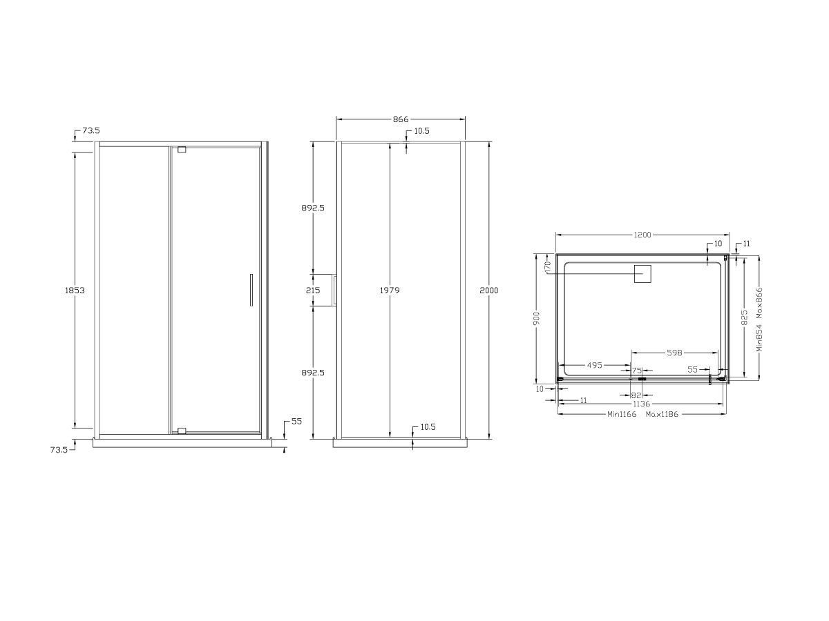 Reece Posh Bristol Luna Shower System With Rear Outlet 1200mm X 900mm Chrome