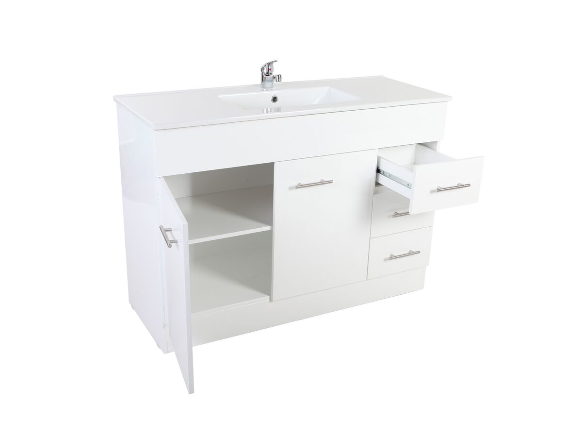 Reece Posh Bristol MK2 1200mm Vanity Unit With Kick Centre Bowl 2 Door And 3 Right Hand Drawers 1 Taphole White