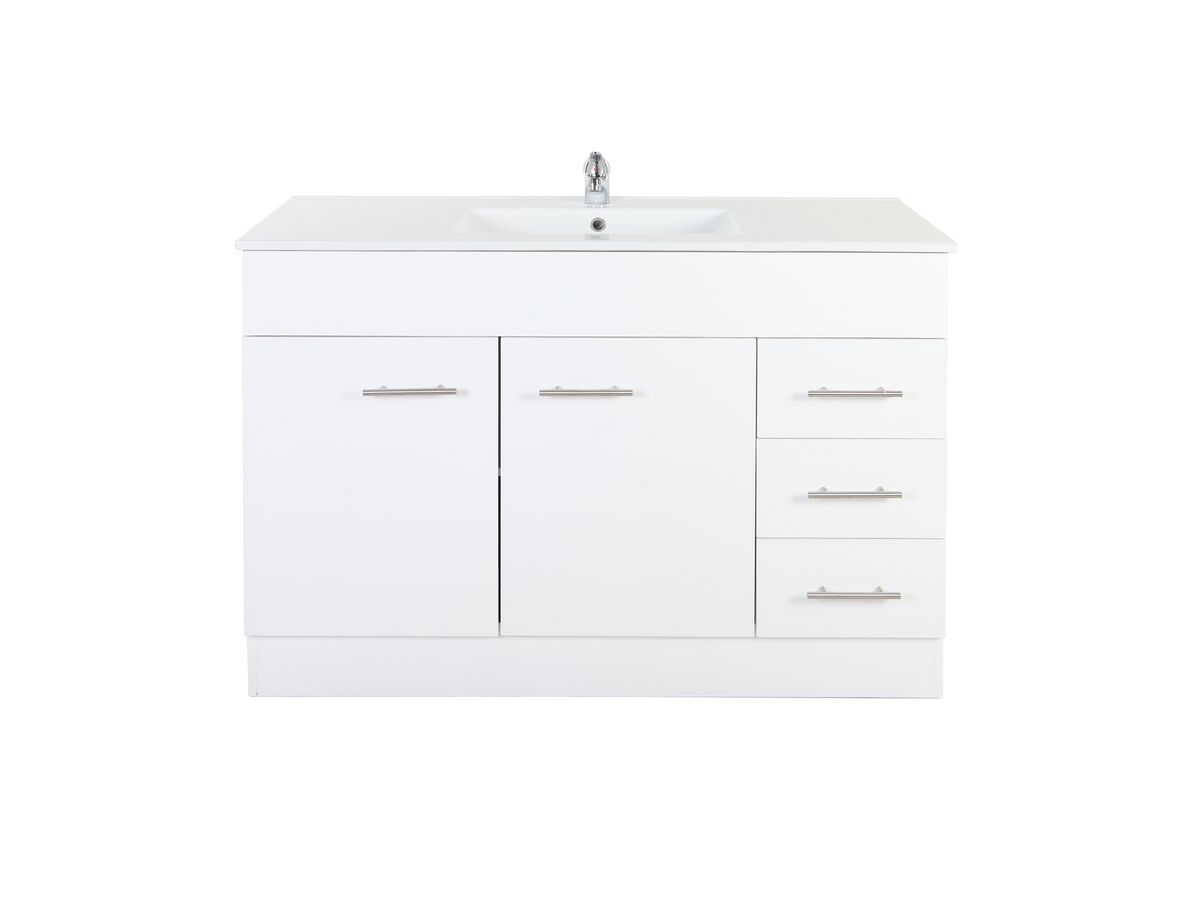 reece Posh Bristol MK2 1200mm Vanity Unit with Kick Centre Bowl 2 Door and 3 Right Hand Drawers 1 Taphole White