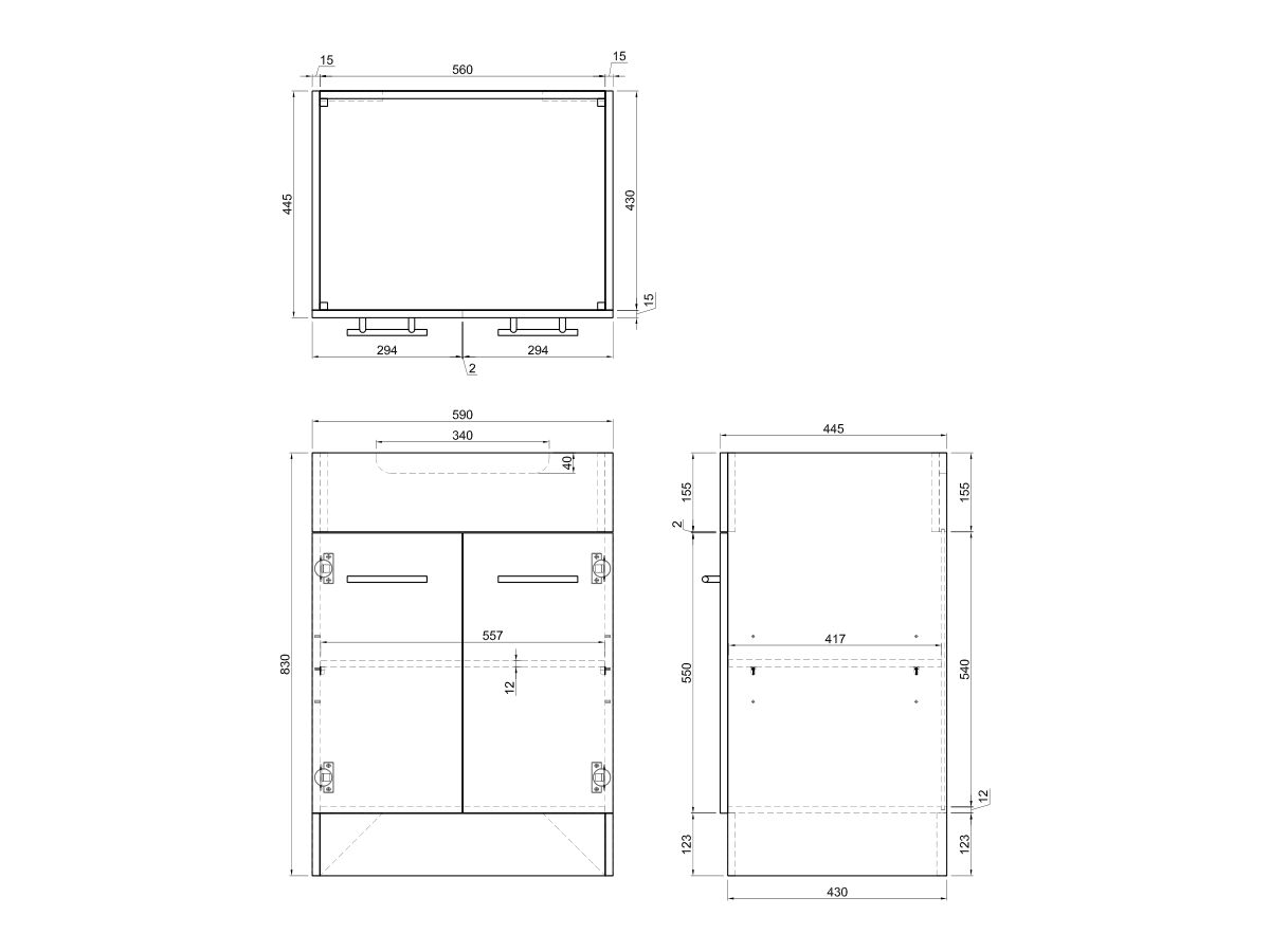 Reece Posh Bristol MK2 600mm Vanity Unit With Kick Centre Bowl 2 Door 1 Taphole White