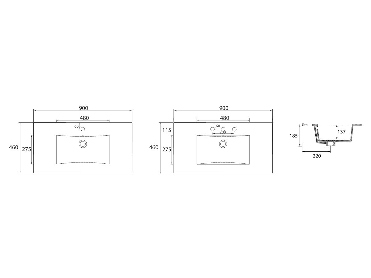 Reece Posh Bristol MK2 900mm Vanity Unit With Kick Centre Bowl 2 Door And 3 Right Hand Drawers 1 Taphole White