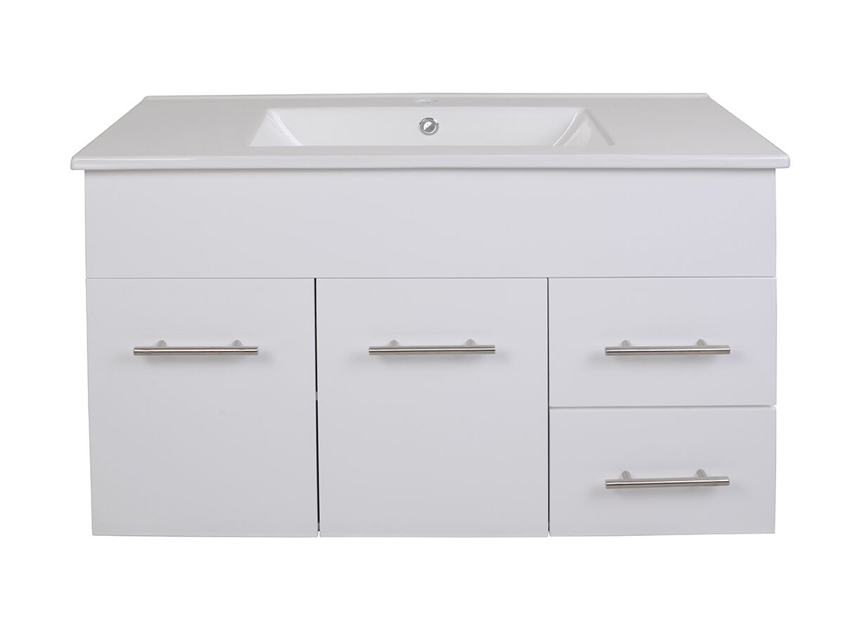 Reece Posh Bristol MK2 900mm Wall Hung Vanity Unit Centre Bowl 2 Door And 2 Right Hand Drawers 1 Taphole White