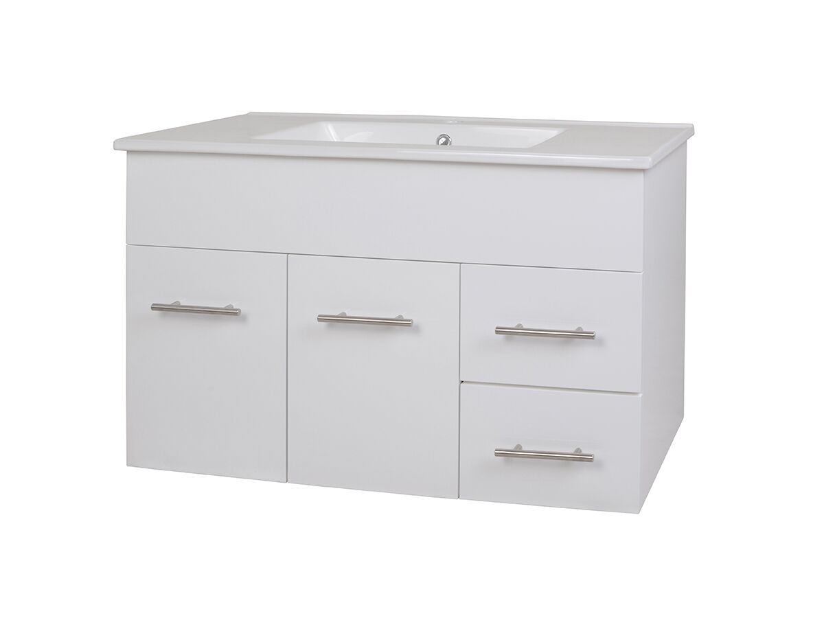 reece Posh Bristol MK2 900mm Wall Hung Vanity Unit Centre Bowl 2 Door and 2 Right Hand Drawers 1 Taphole White
