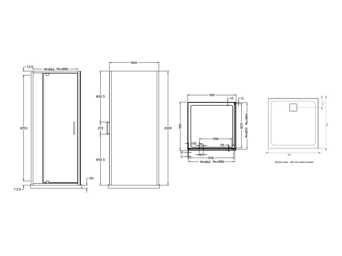 Reece Posh Bristol Shower System With Rear Outlet 900mm X 900mm White & Chrome