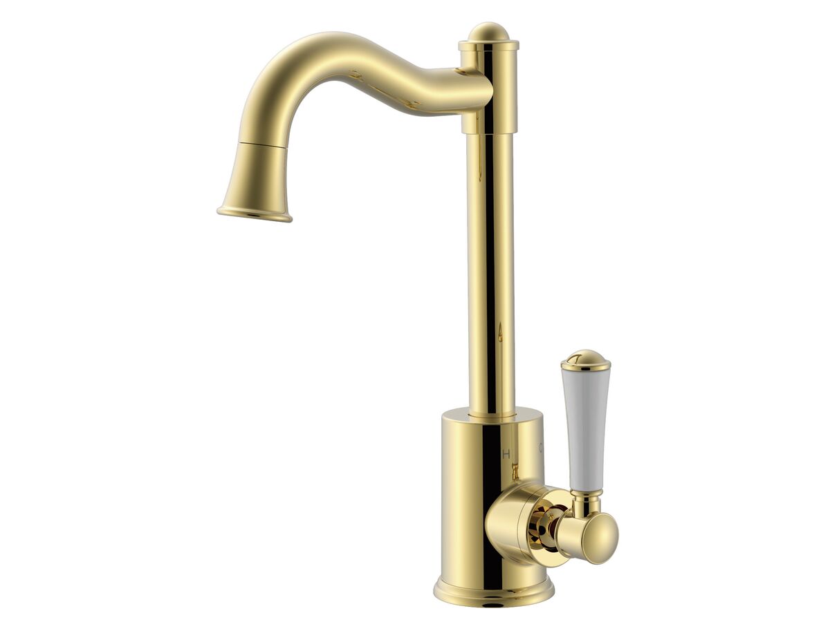 reece Posh Canterbury English Basin Mixer Tap Porcelain Handle Polished Brass Gold (4 Star)