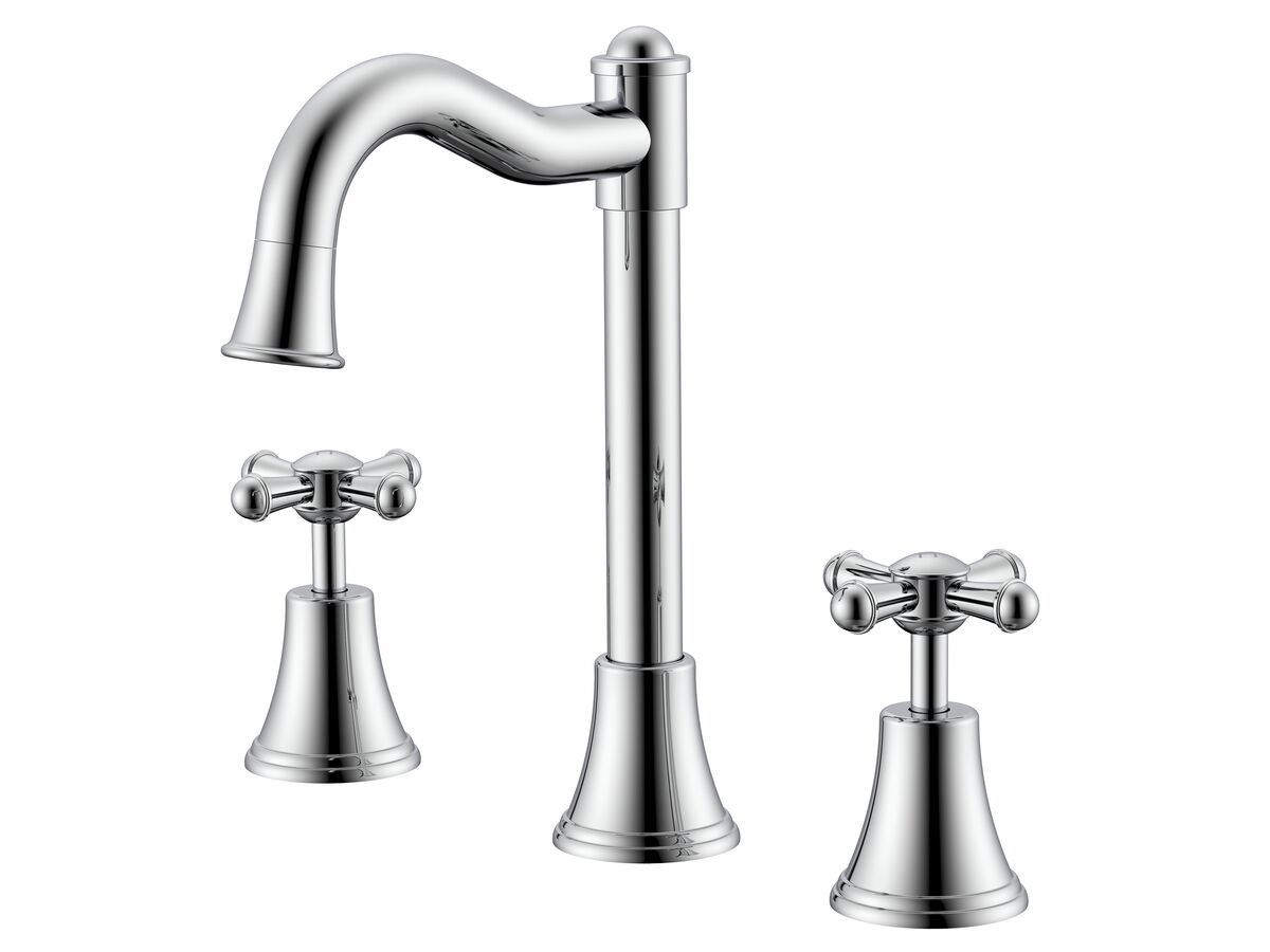 reece Posh Canterbury English Basin Set Swivel Outlet Cross Handles Chrome (4 Star)