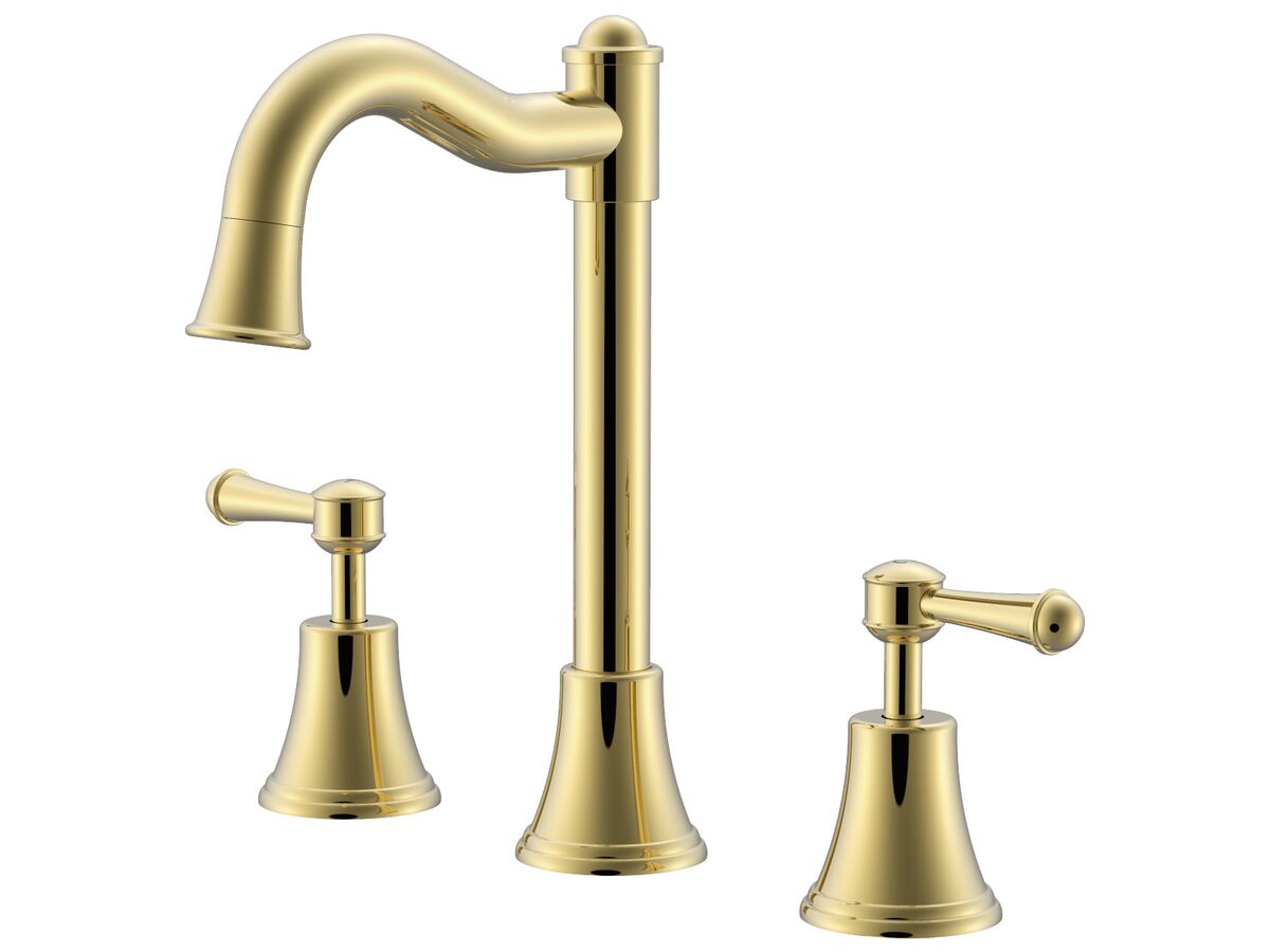 reece Posh Canterbury English Basin Set Swivel Outlet Lever Handles Polished Brass Gold (4 Star)