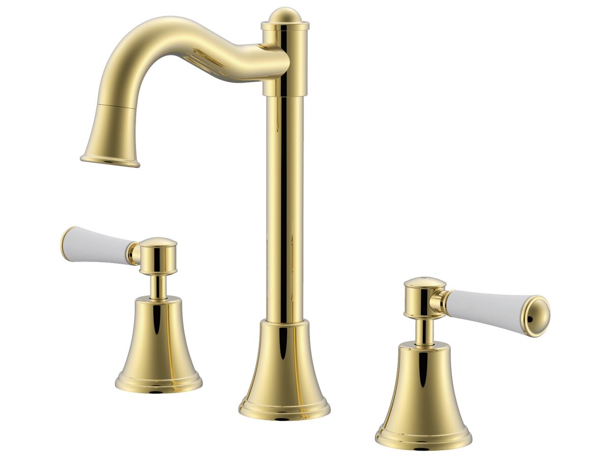 reece Posh Canterbury English Basin Set Swivel Outlet Lever P Handles Polished Brass Gold (4 Star)