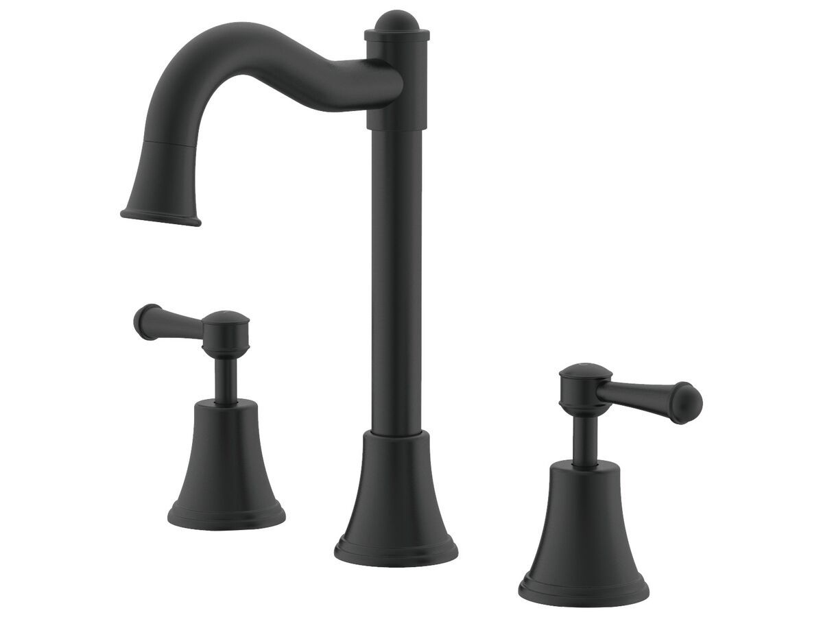 reece Posh Canterbury English Basin Set Swivel Outlet Lever Handles Matte Black (4 Star)