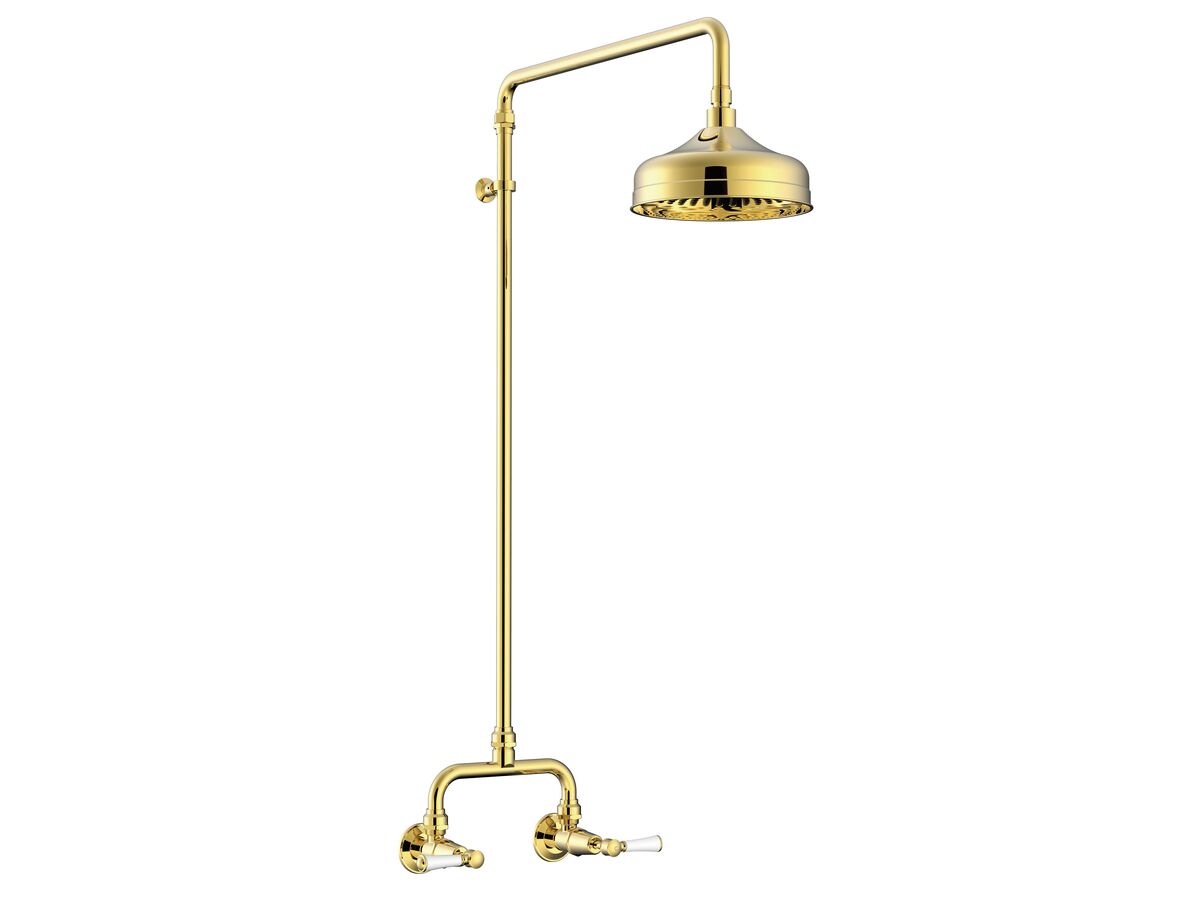 reece Posh Canterbury Exposed Shower Set Lever Porcelain Handles Polished Brass Gold (3 Star)