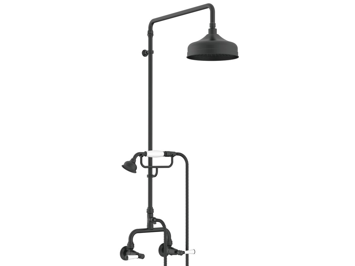 reece Posh Canterbury Exposed Twin Telephone Shower Set Lever Porcelain Handles Matte Black (3 Star)