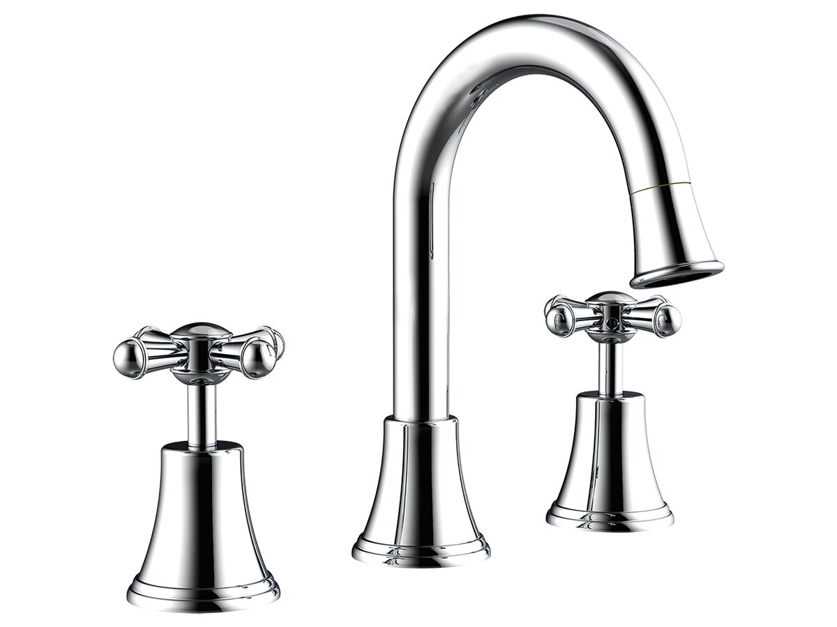 reece Posh Canterbury Gooseneck Basin Set Swivel Outlet Cross Handles Chrome (4 Star) Lead Free
