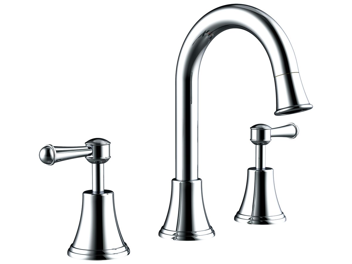 reece Posh Canterbury Gooseneck Basin Set Swivel Outlet Lever Handles Chrome (4 Star) Lead Free