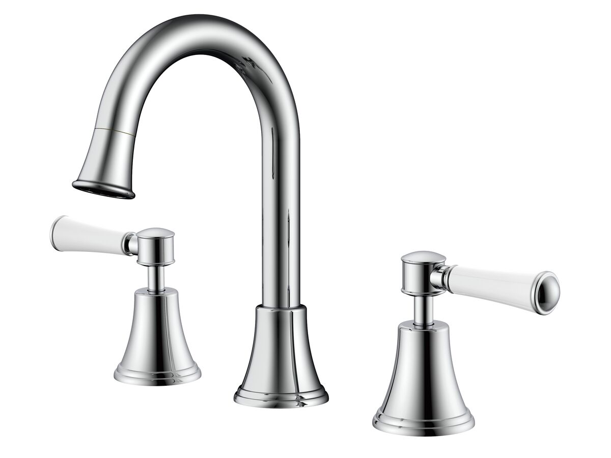 reece Posh Canterbury Gooseneck Basin Set Swivel Outlet Lever Porcelain Handles Chrome (4 Star) Lead Free